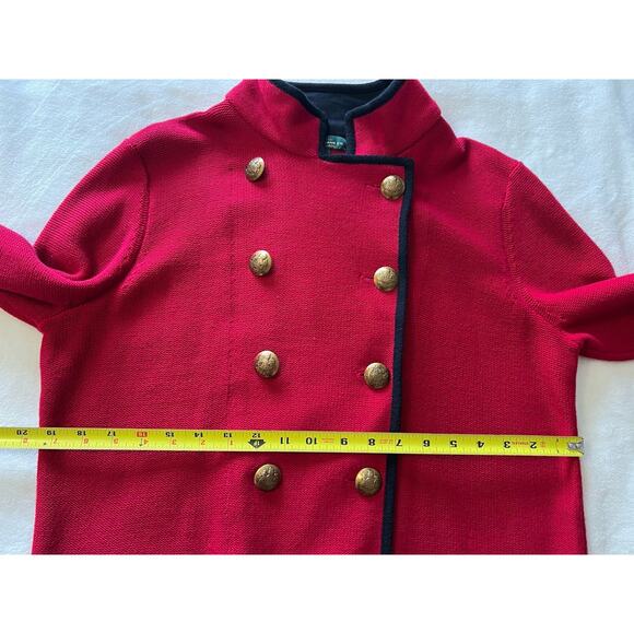 Lauren Ralph Lauren Red Knit Military Double Breasted Sweater Cardigan Sz Large - Picture 15 of 16